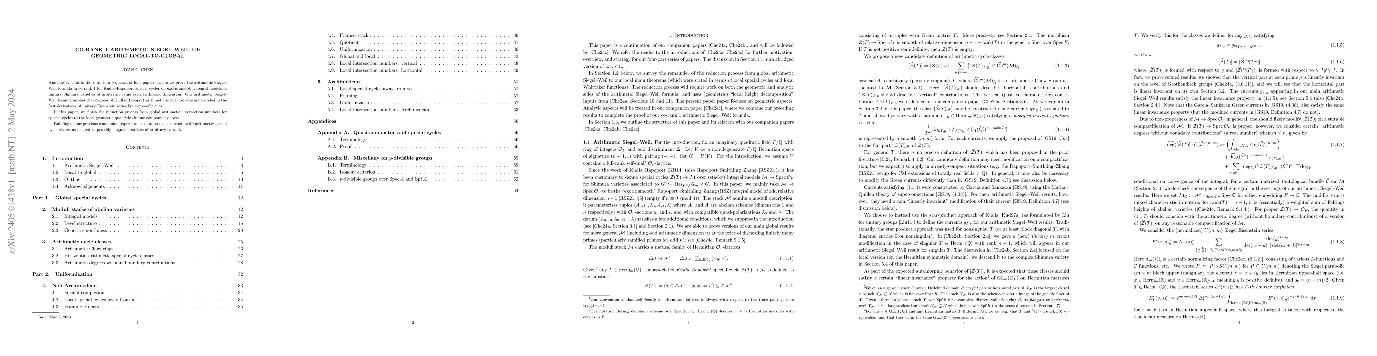 Thumbnail for Co-rank $1$ Arithmetic Siegel--Weil III: Geometric local-to-global