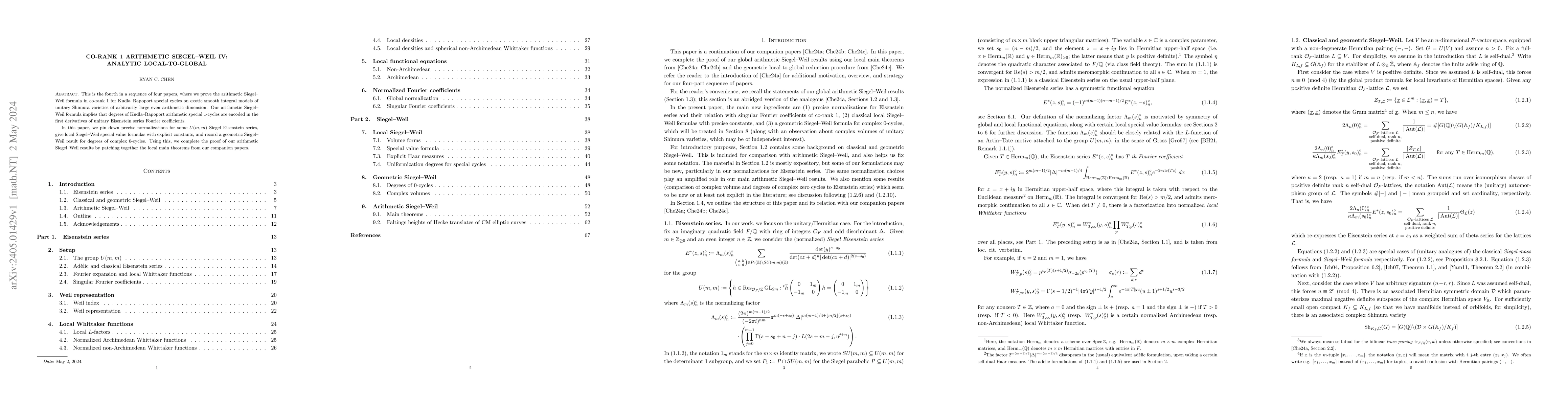 Thumbnail for Co-rank $1$ Arithmetic Siegel--Weil IV: Analytic local-to-global