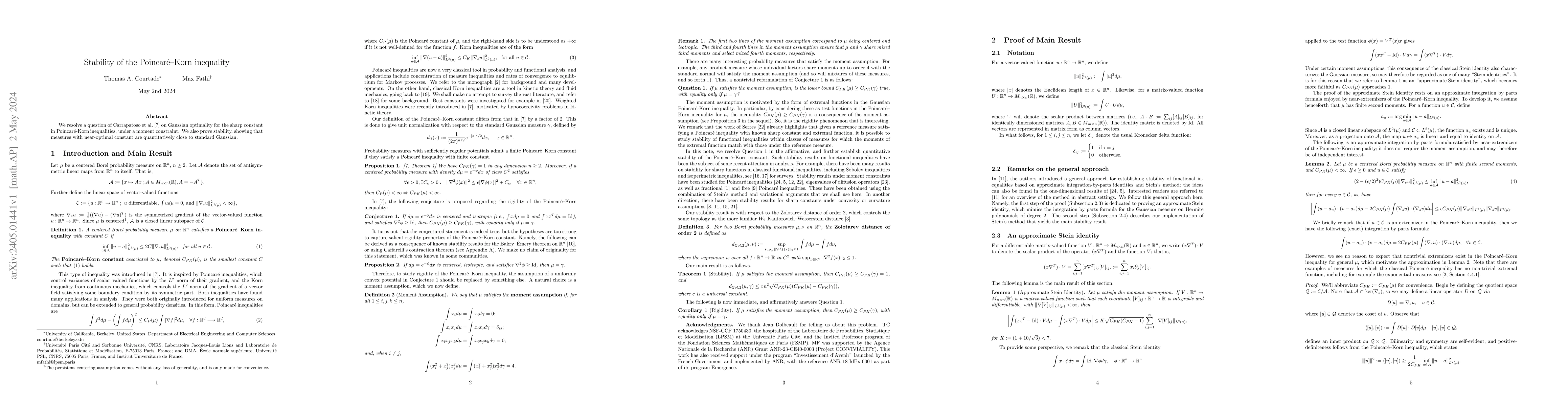 Thumbnail for Stability of the Poincar\'e-Korn inequality