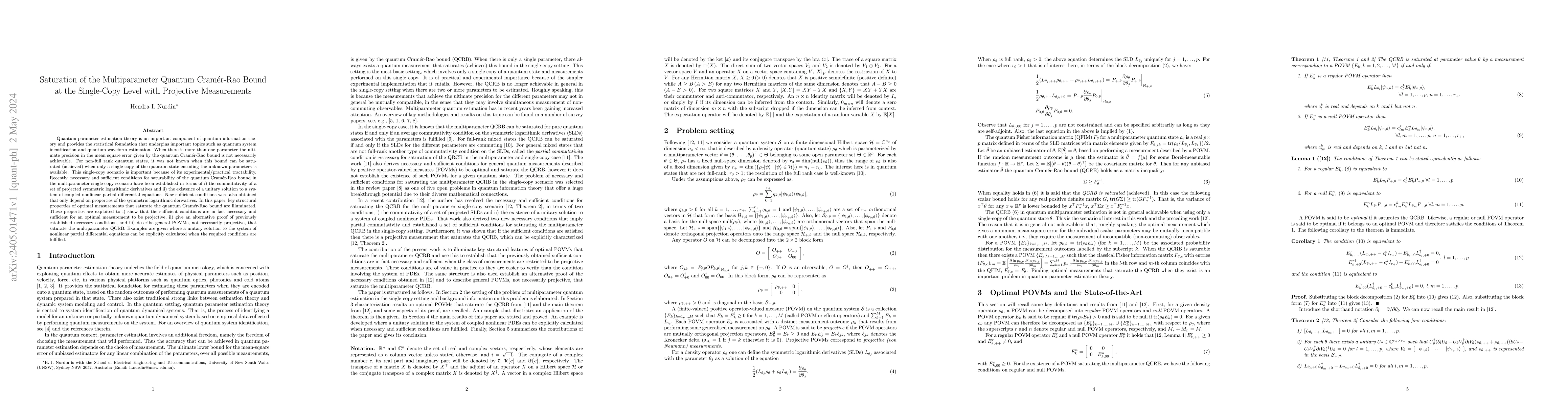 Thumbnail for Saturation of the Multiparameter Quantum Cram\'er-Rao Bound at the
  Single-Copy Level with Projective Measurements
