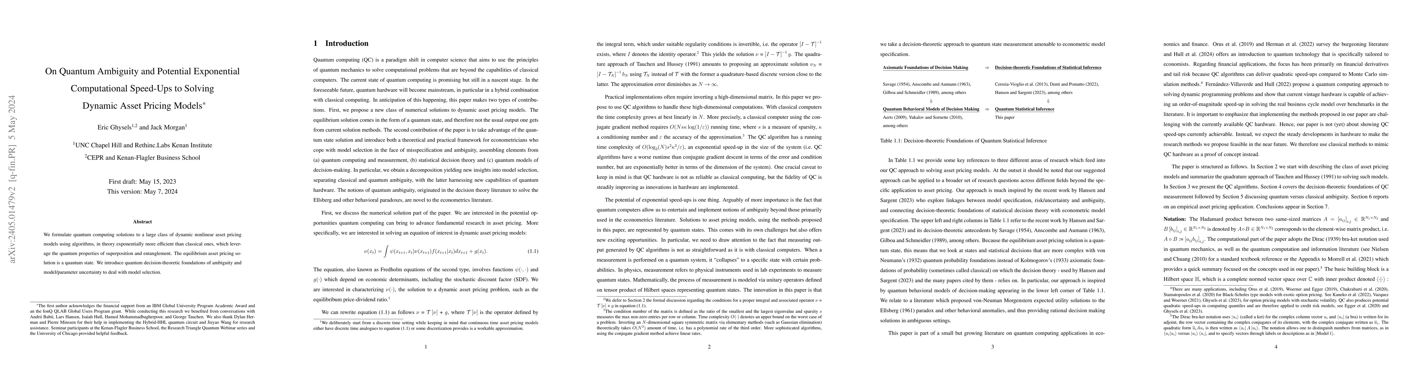 Thumbnail for On Quantum Ambiguity and Potential Exponential Computational Speed-Ups
  to Solving Dynamic Asset Pricing Models
