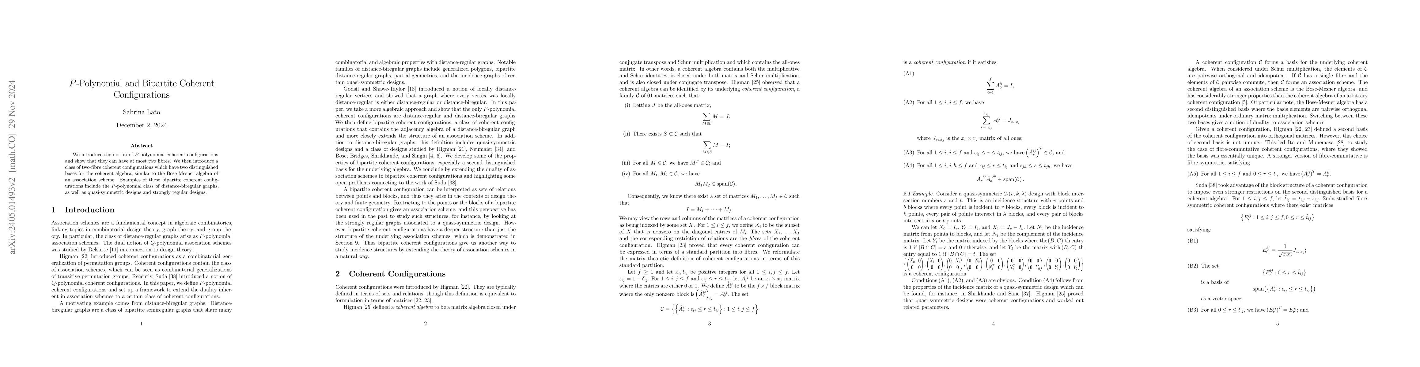 Thumbnail for P-Polynomial and Bipartite Coherent Configurations