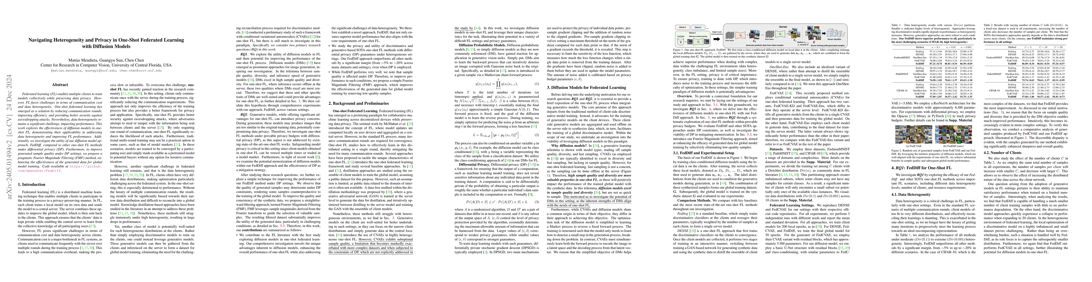 Thumbnail for Navigating Heterogeneity and Privacy in One-Shot Federated Learning with
  Diffusion Models