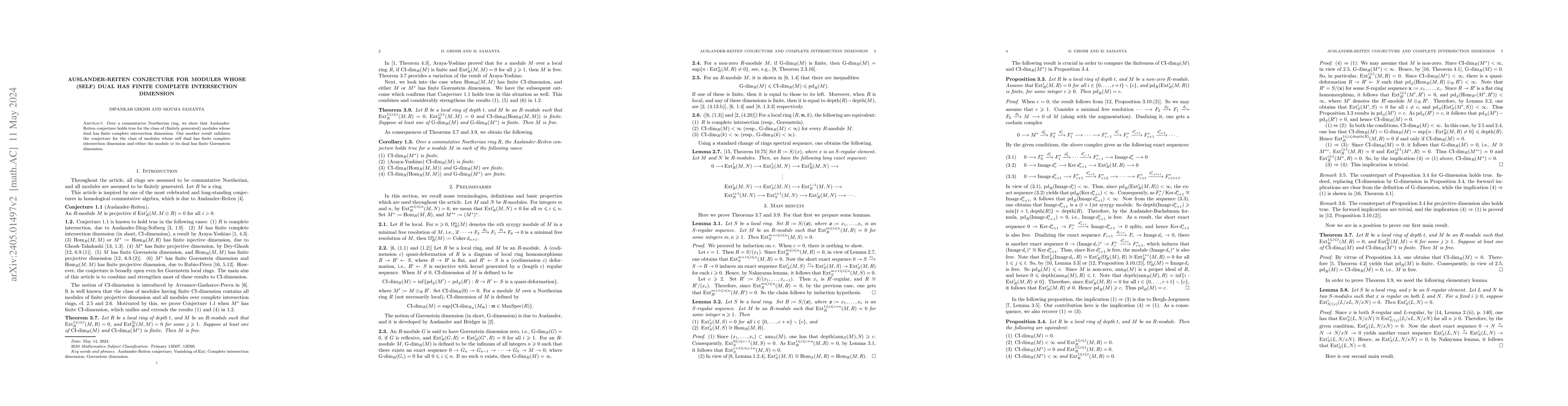 Thumbnail for Auslander-Reiten conjecture for modules whose (self) dual has finite
  complete intersection dimension