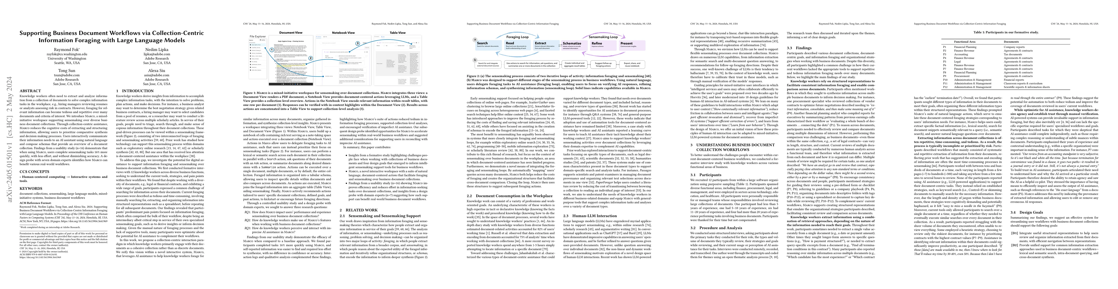 Thumbnail for Supporting Business Document Workflows via Collection-Centric
  Information Foraging with Large Language Models