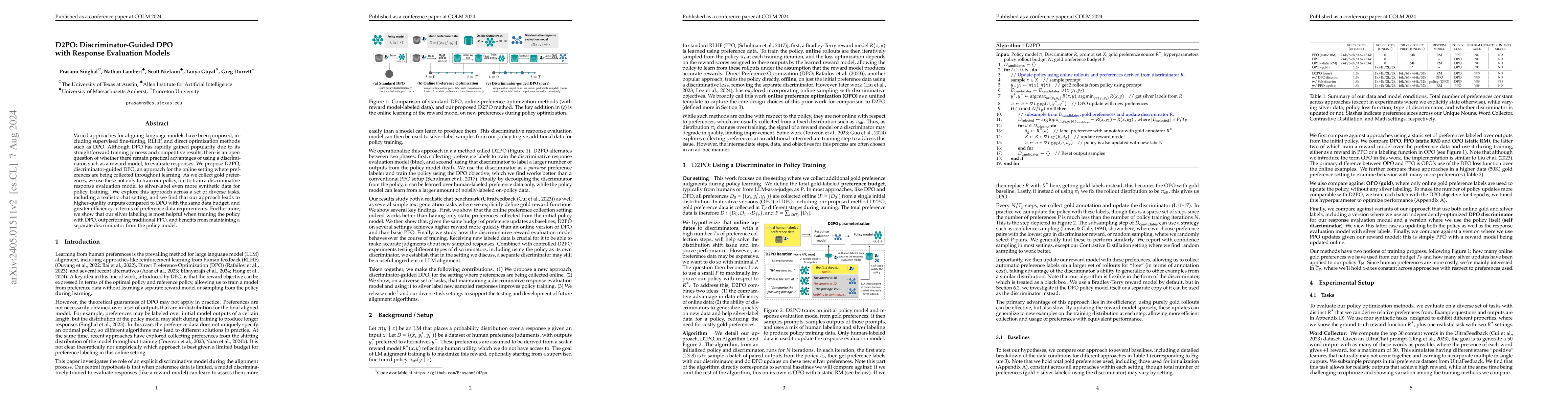 Thumbnail for D2PO: Discriminator-Guided DPO with Response Evaluation Models