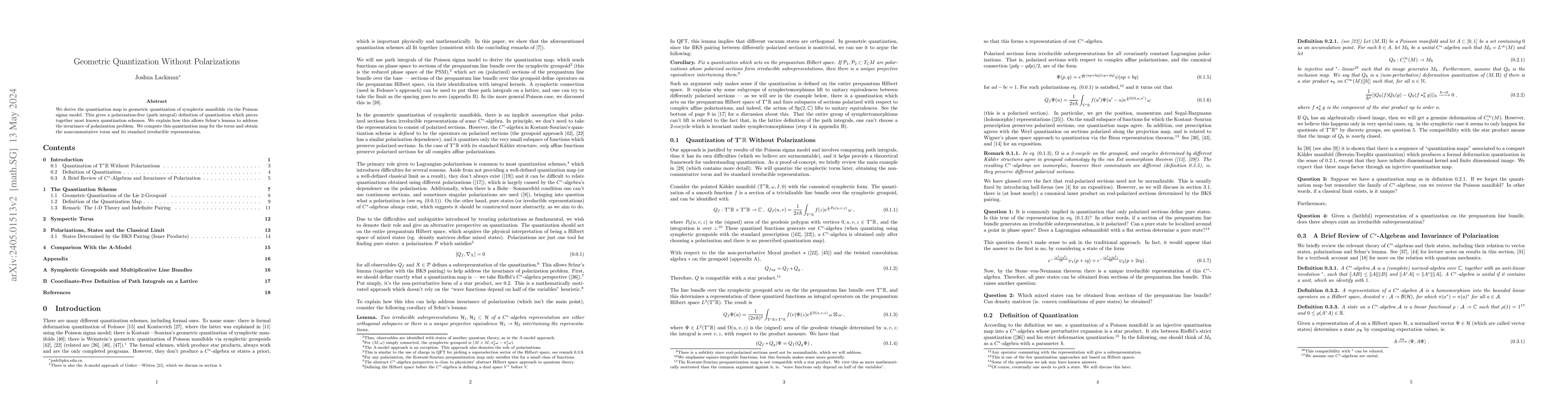 Thumbnail for Geometric Quantization Without Polarizations