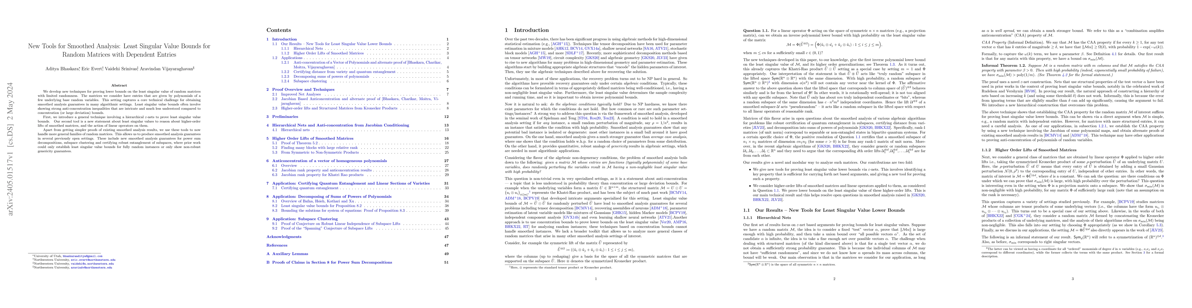 Thumbnail for New Tools for Smoothed Analysis: Least Singular Value Bounds for Random
  Matrices with Dependent Entries