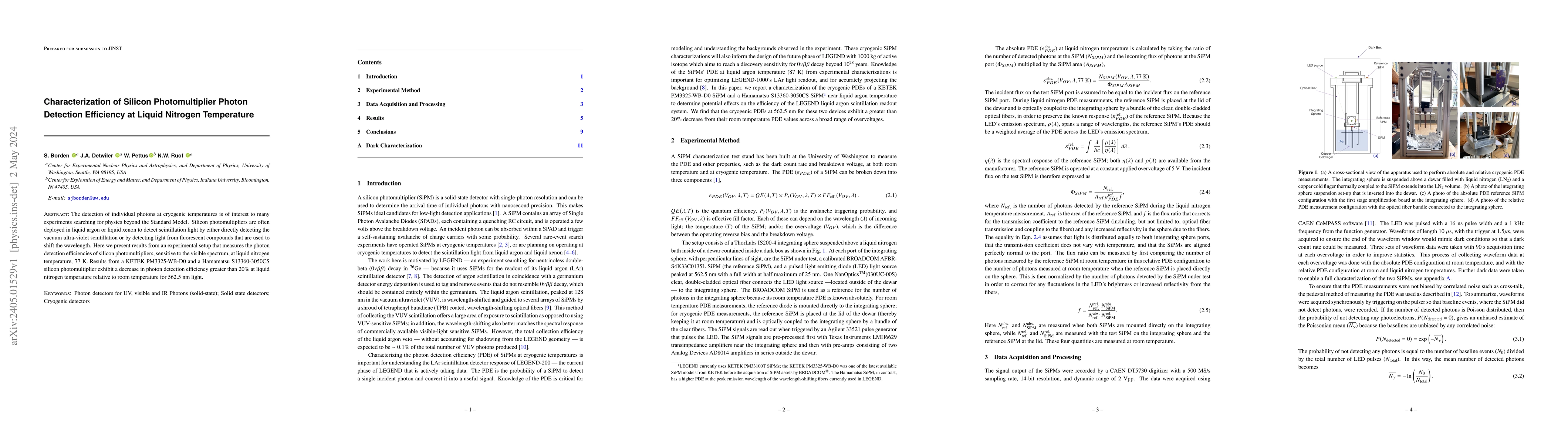 Thumbnail for Characterization of Silicon Photomultiplier Photon Detection Efficiency
  at Liquid Nitrogen Temperature