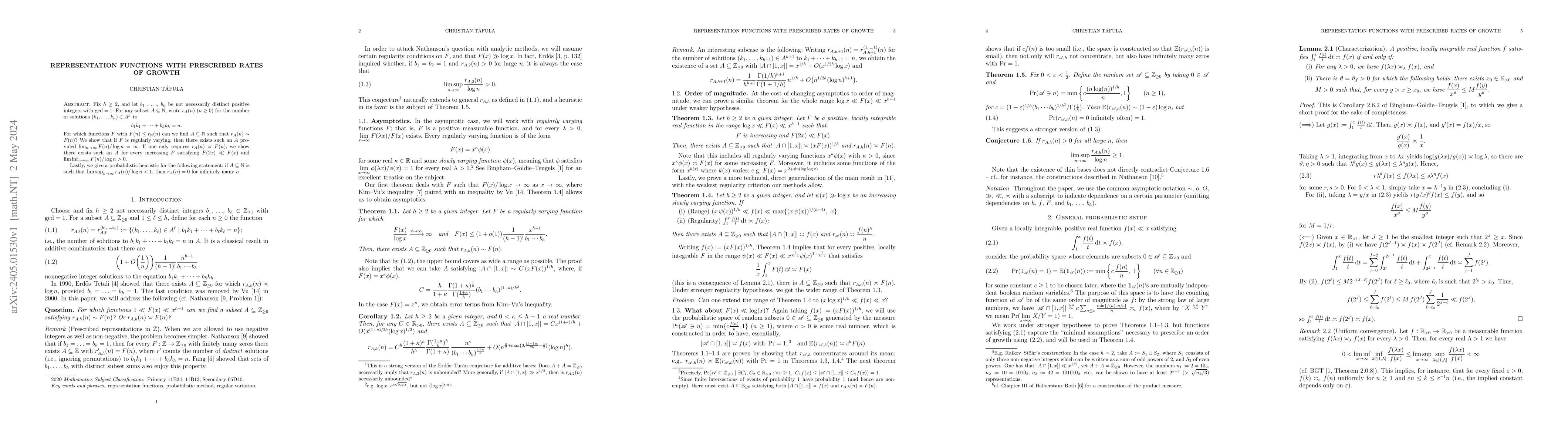 Thumbnail for Representation functions with prescribed rates of growth
