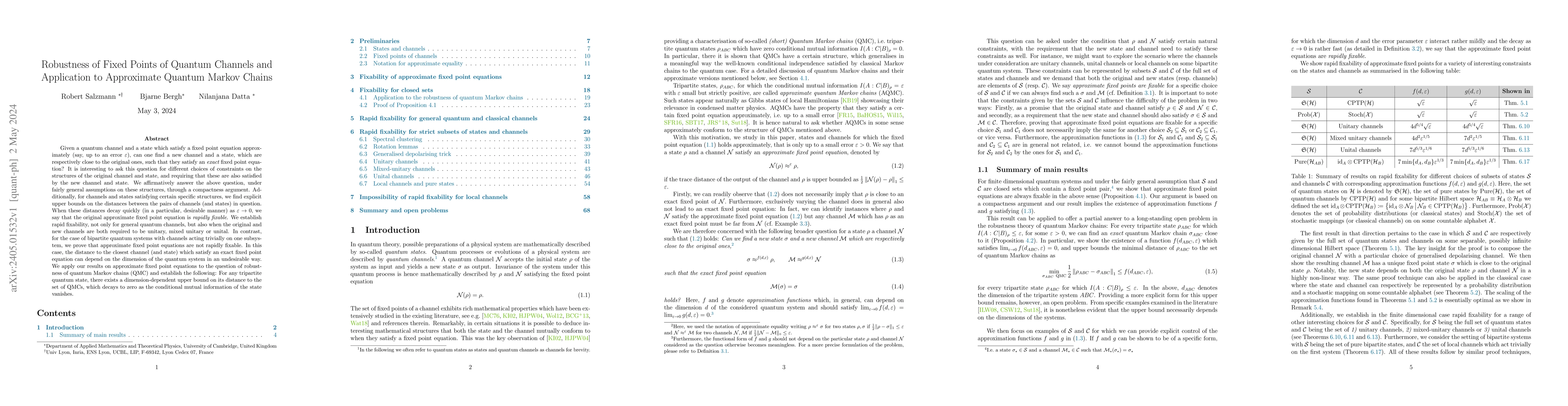 Thumbnail for Robustness of Fixed Points of Quantum Channels and Application to
  Approximate Quantum Markov Chains