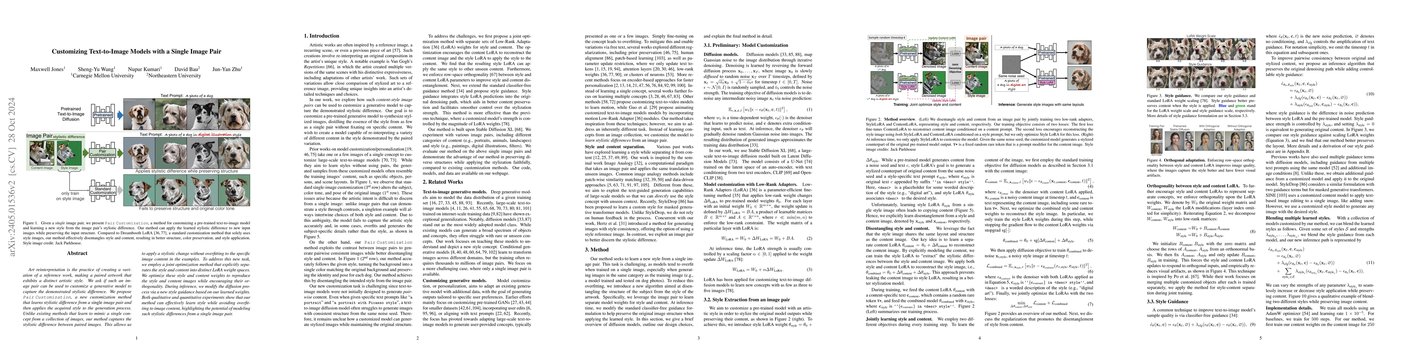 Thumbnail for Customizing Text-to-Image Models with a Single Image Pair