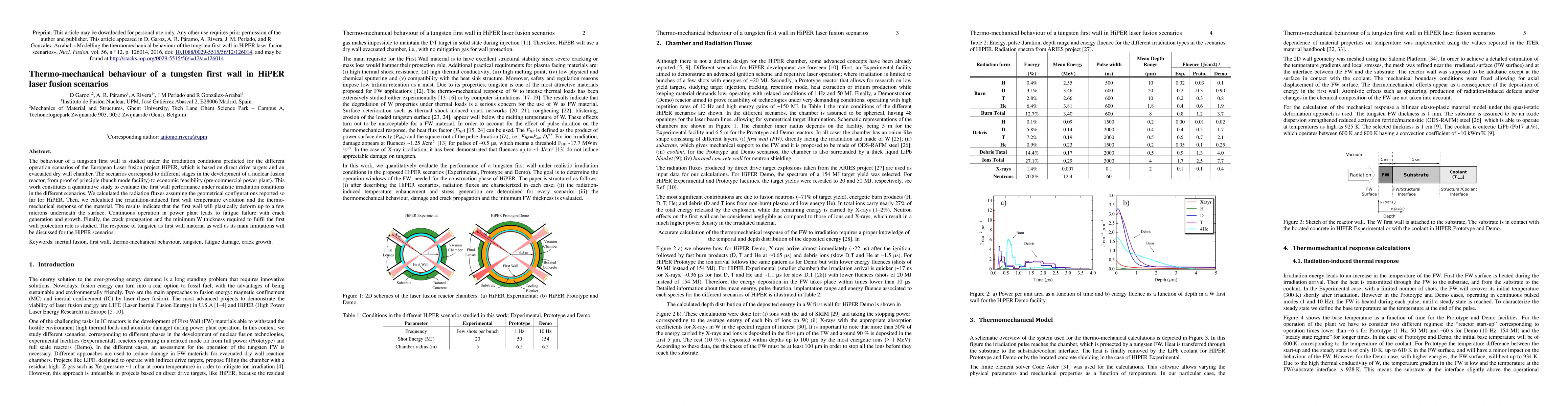 Thumbnail for Thermo-mechanical behaviour of a tungsten first wall in HiPER laser
  fusion scenarios