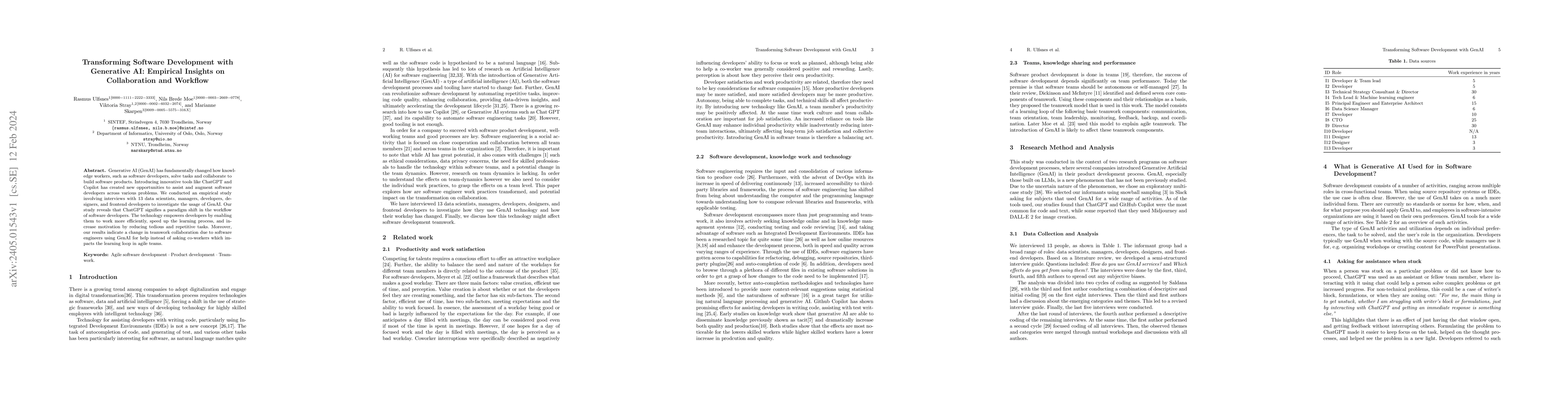 Thumbnail for Transforming Software Development with Generative AI: Empirical Insights
  on Collaboration and Workflow