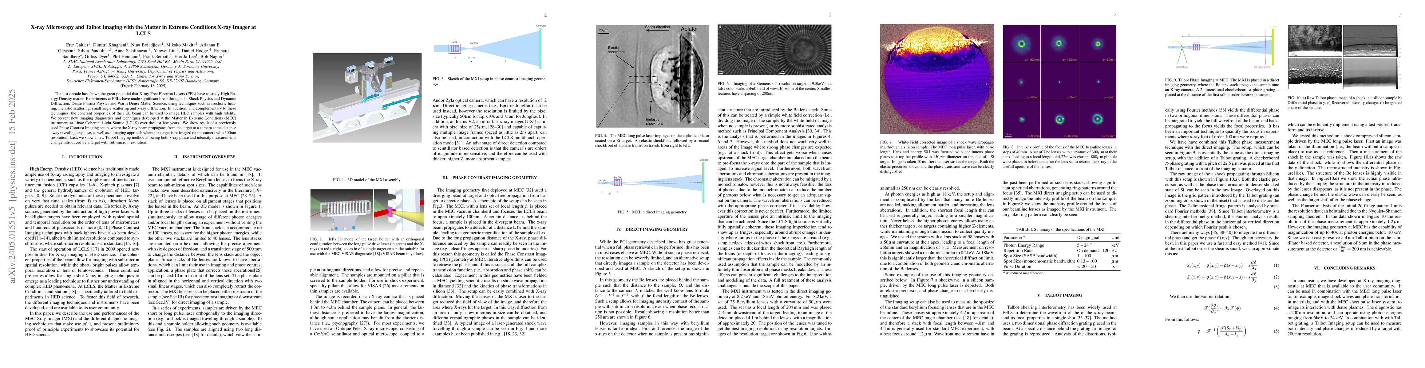 Thumbnail for Direct imaging and Talbot Phase Imaging at the Matter in Extreme
  Conditions X-ray Imager of LCLS