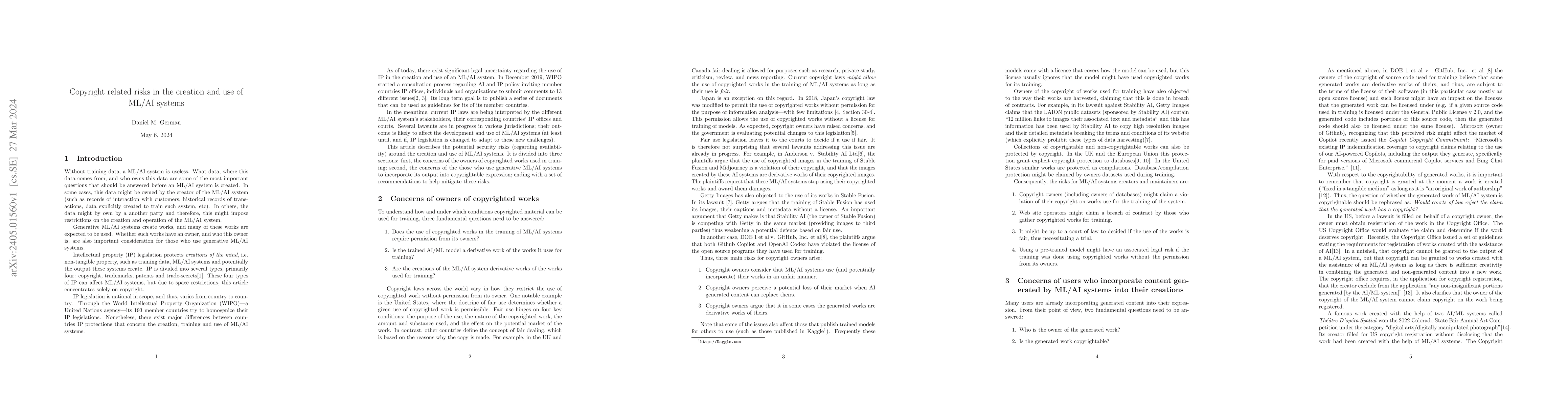 Thumbnail for Copyright related risks in the creation and use of ML/AI systems