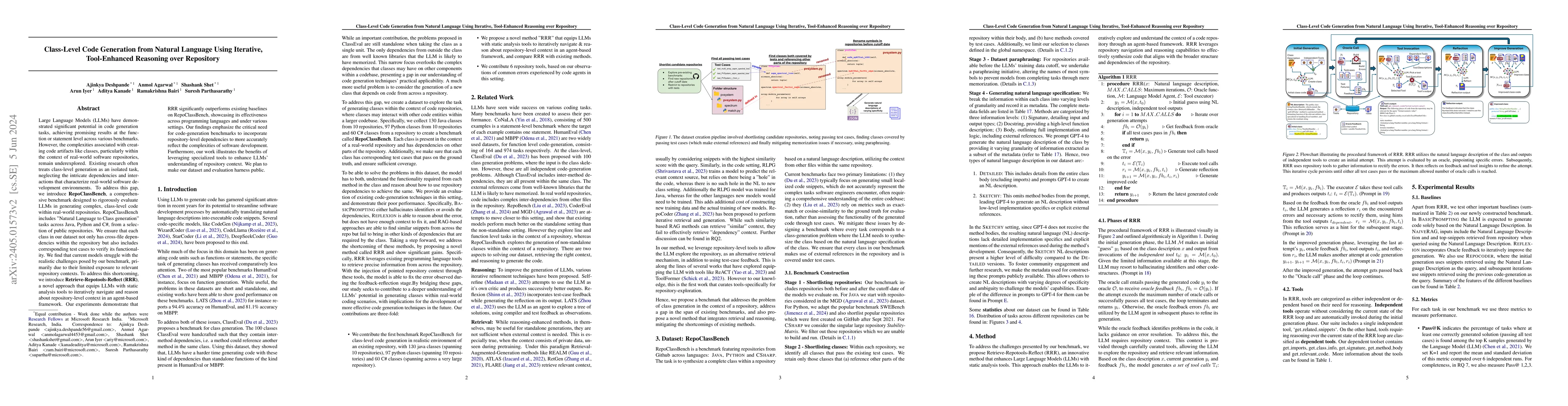 Thumbnail for Class-Level Code Generation from Natural Language Using Iterative,
  Tool-Enhanced Reasoning over Repository