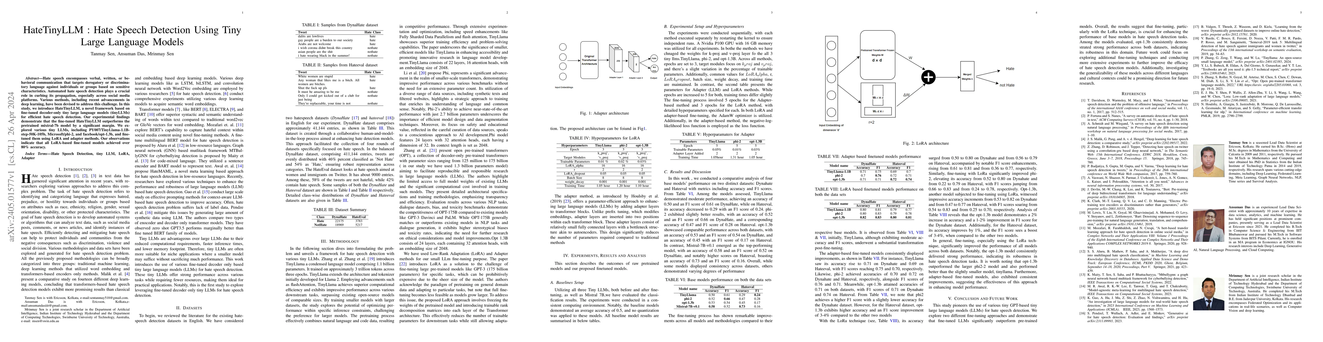 Thumbnail for HateTinyLLM : Hate Speech Detection Using Tiny Large Language Models