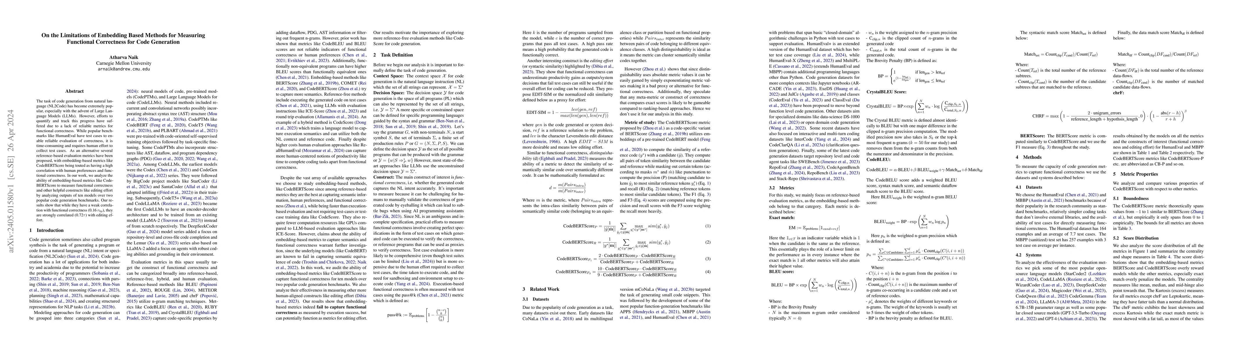 Thumbnail for On the Limitations of Embedding Based Methods for Measuring Functional
  Correctness for Code Generation