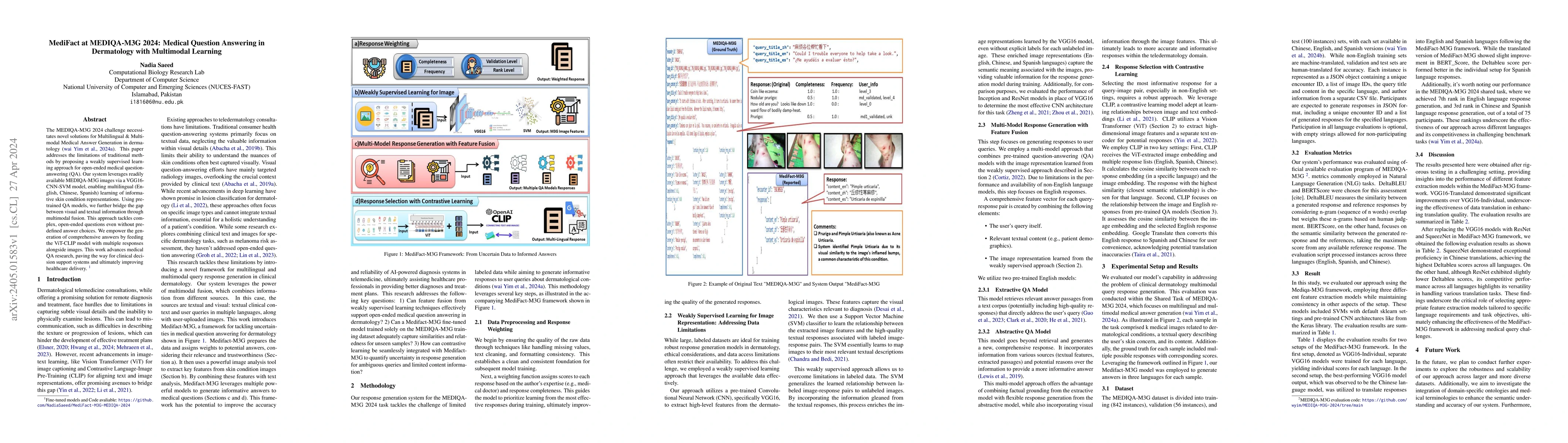 Thumbnail for MediFact at MEDIQA-M3G 2024: Medical Question Answering in Dermatology
  with Multimodal Learning