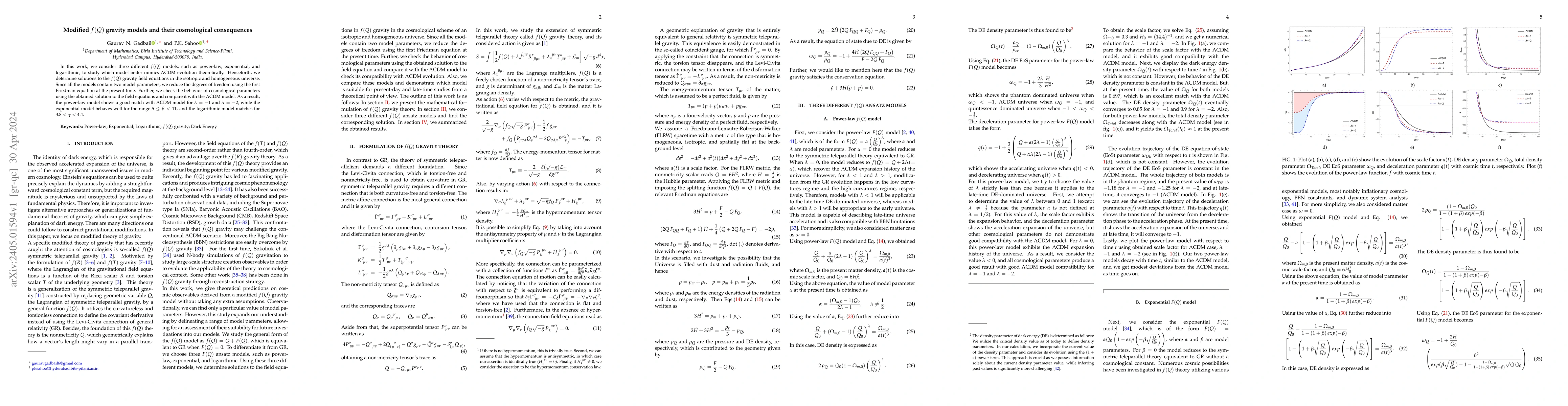Thumbnail for Modified $f(Q)$ gravity models and their cosmological consequences
