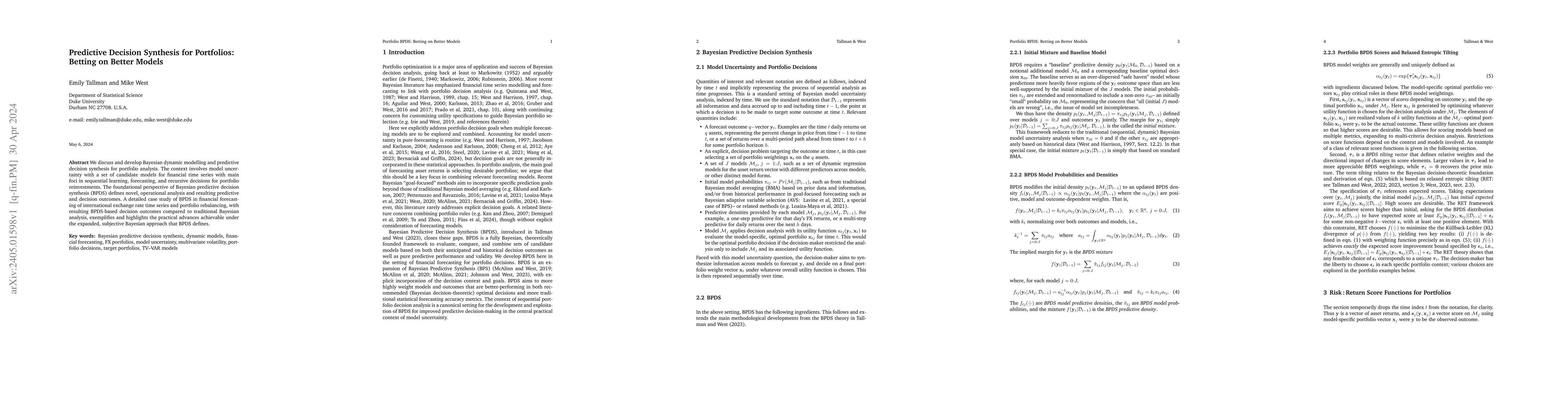 Thumbnail for Predictive Decision Synthesis for Portfolios: Betting on Better Models