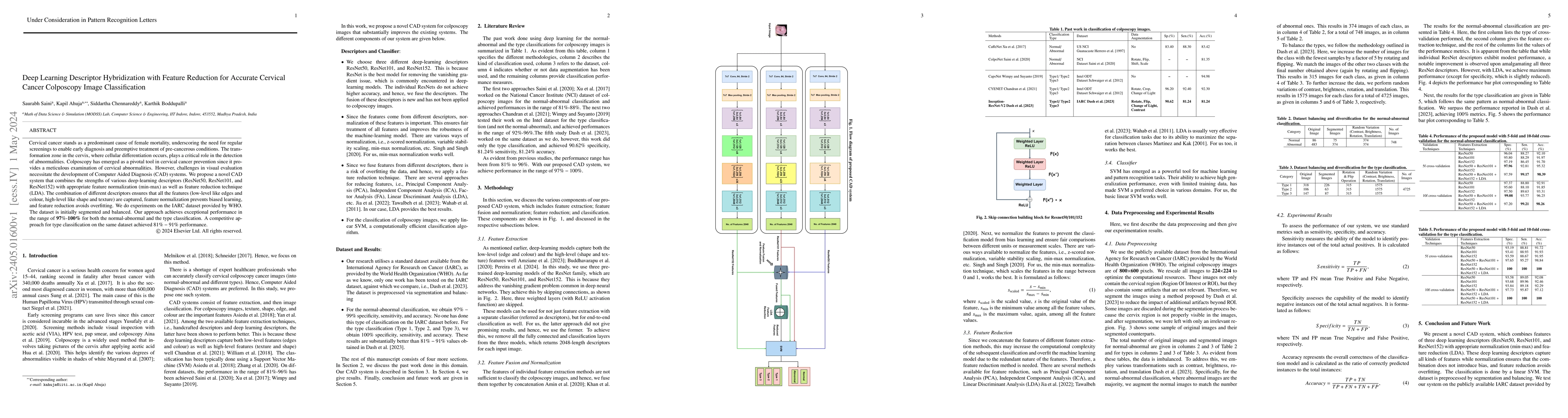 Thumbnail for Deep Learning Descriptor Hybridization with Feature Reduction for
  Accurate Cervical Cancer Colposcopy Image Classification