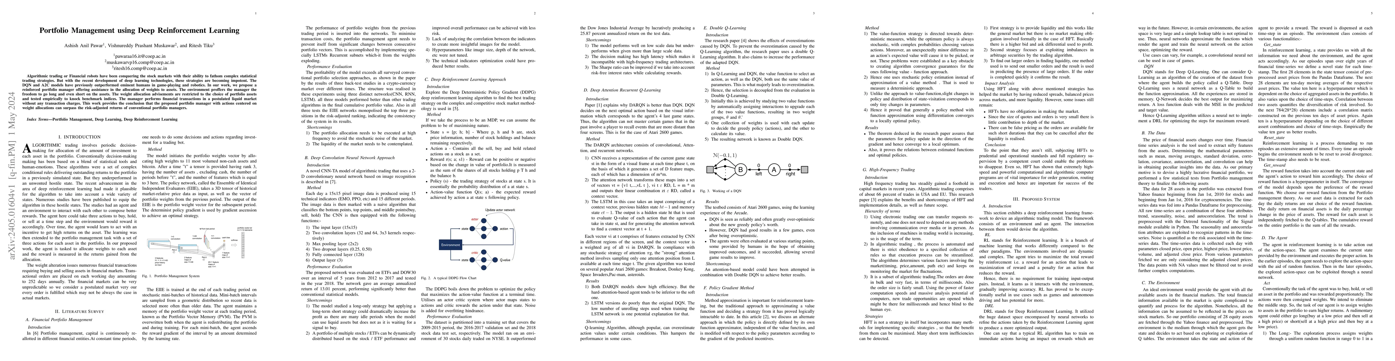 Thumbnail for Portfolio Management using Deep Reinforcement Learning