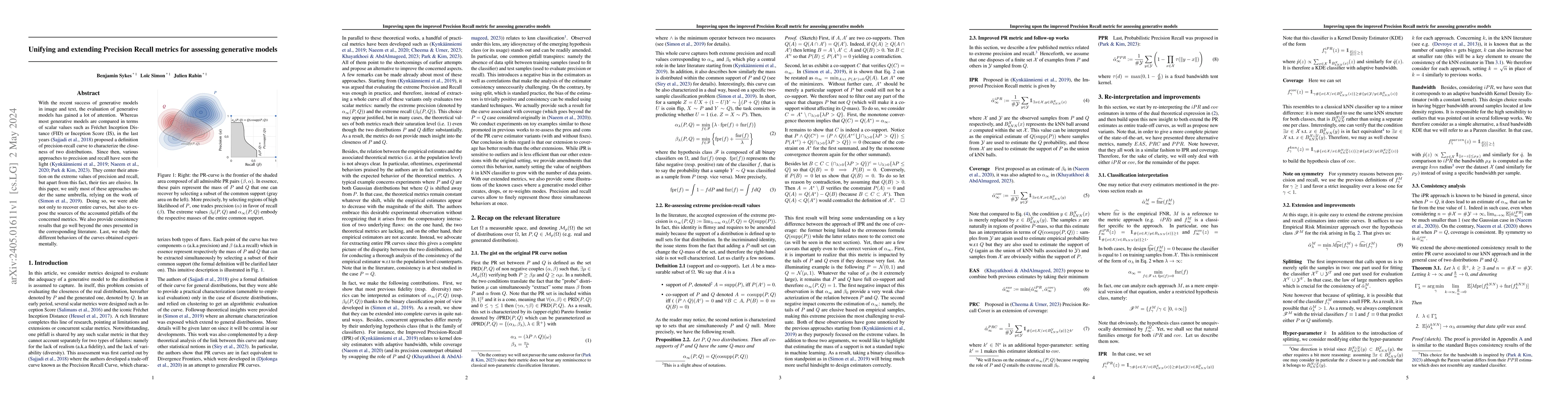 Thumbnail for Unifying and extending Precision Recall metrics for assessing generative
  models