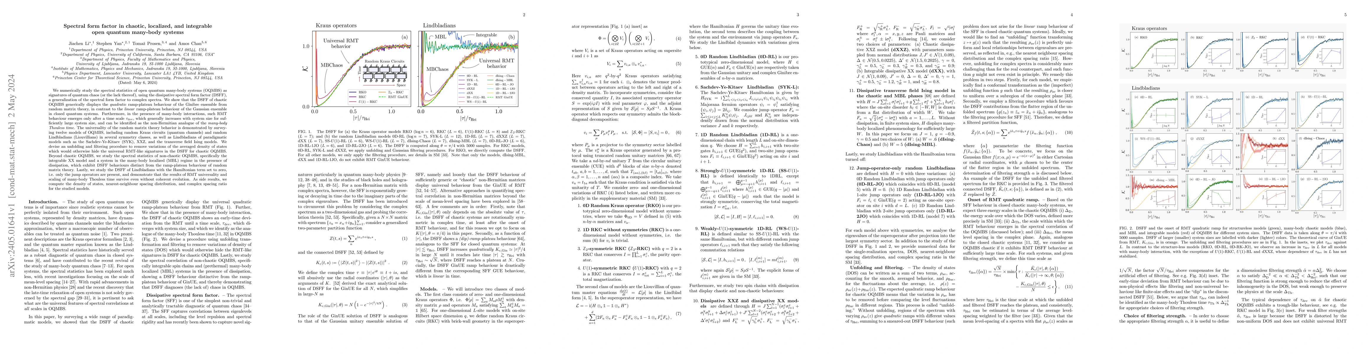 Thumbnail for Spectral form factor in chaotic, localized, and integrable open quantum
  many-body systems