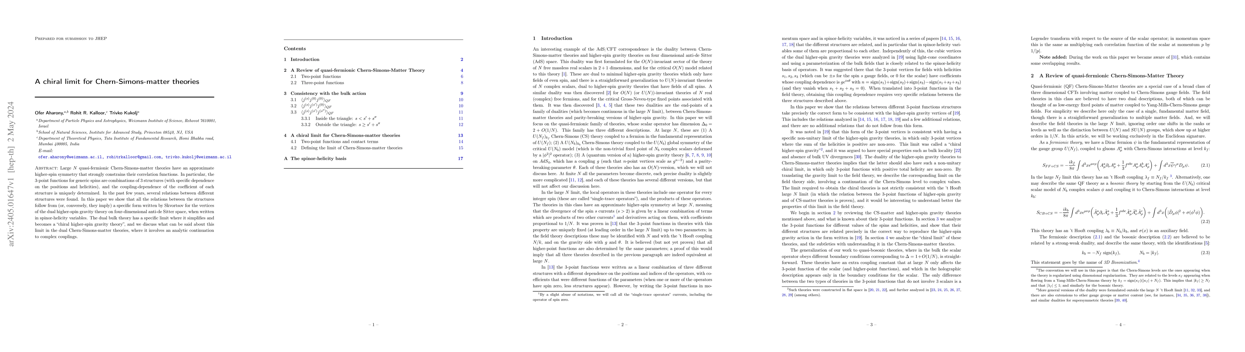 Thumbnail for A chiral limit for Chern-Simons-matter theories