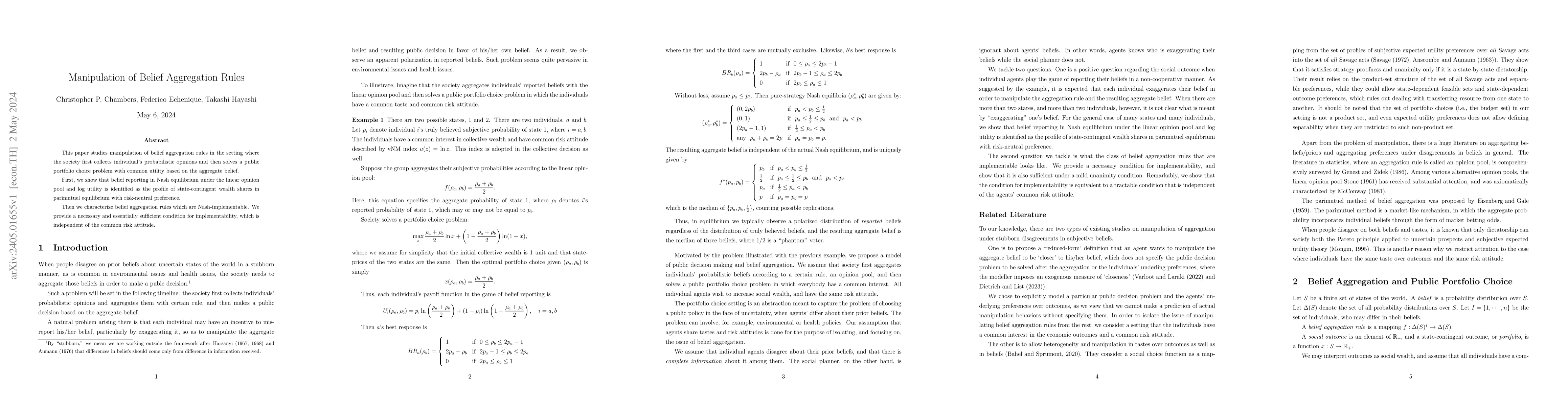 Thumbnail for Manipulation of Belief Aggregation Rules