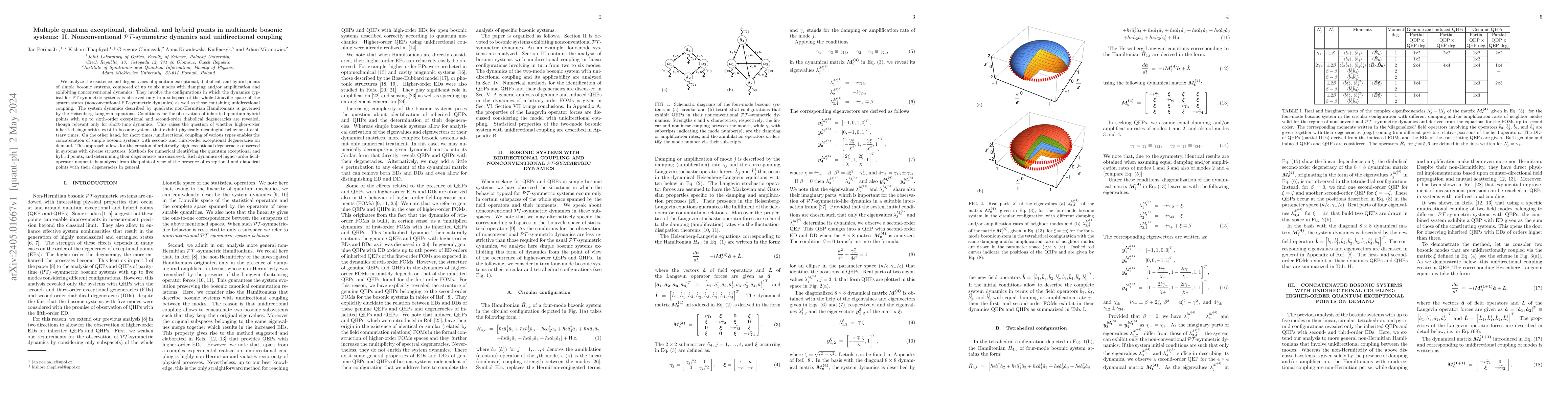 Thumbnail for Multiple quantum exceptional, diabolical, and hybrid points in multimode
  bosonic systems: II. Nonconventional PT-symmetric dynamics and unidirectional
  coupling