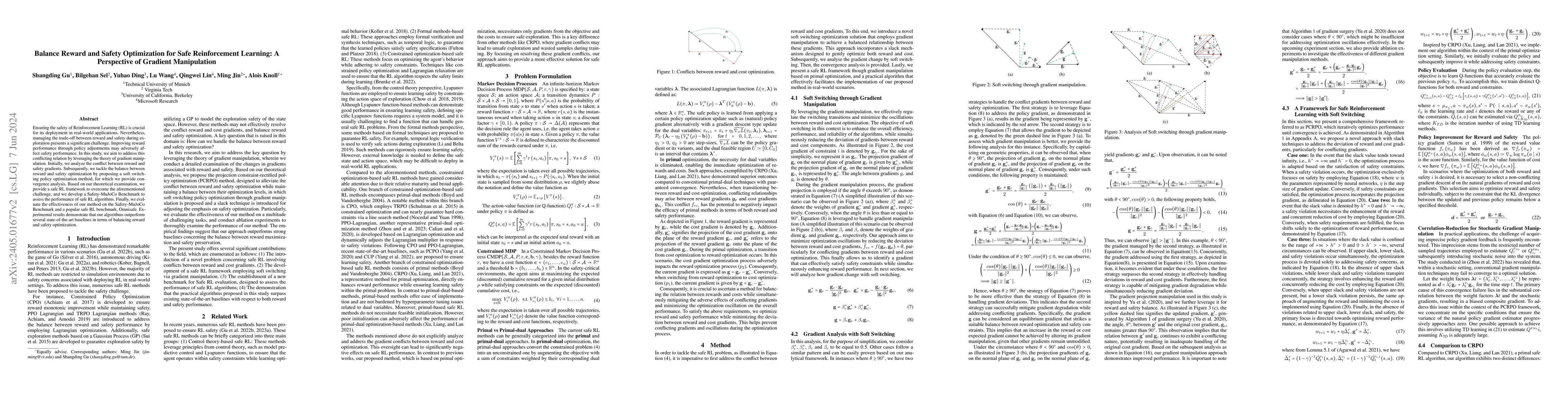 Thumbnail for Balance Reward and Safety Optimization for Safe Reinforcement Learning:
  A Perspective of Gradient Manipulation