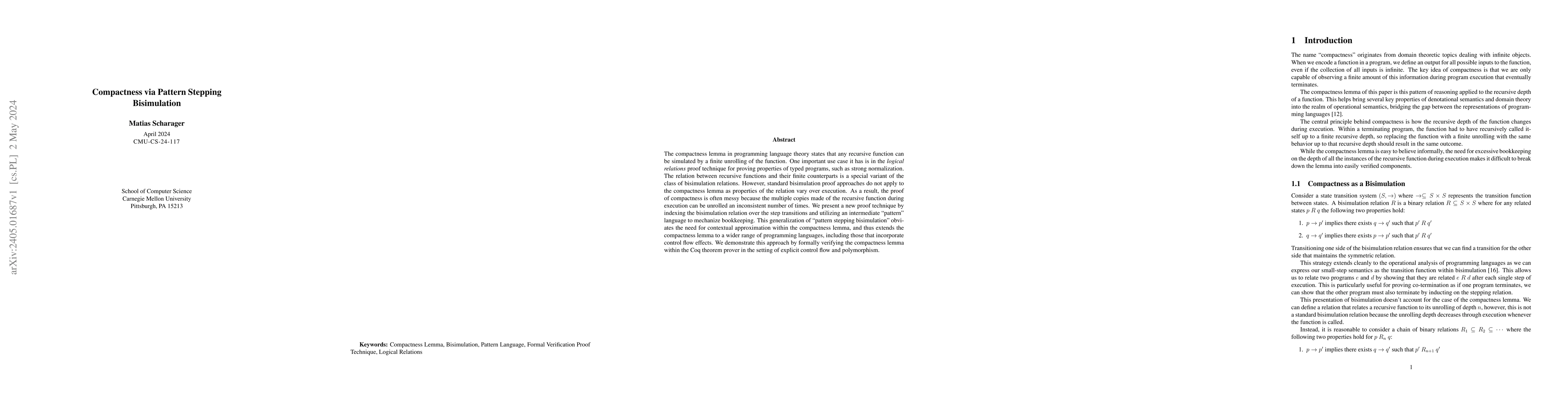 Thumbnail for Compactness via Pattern Stepping Bisimulation