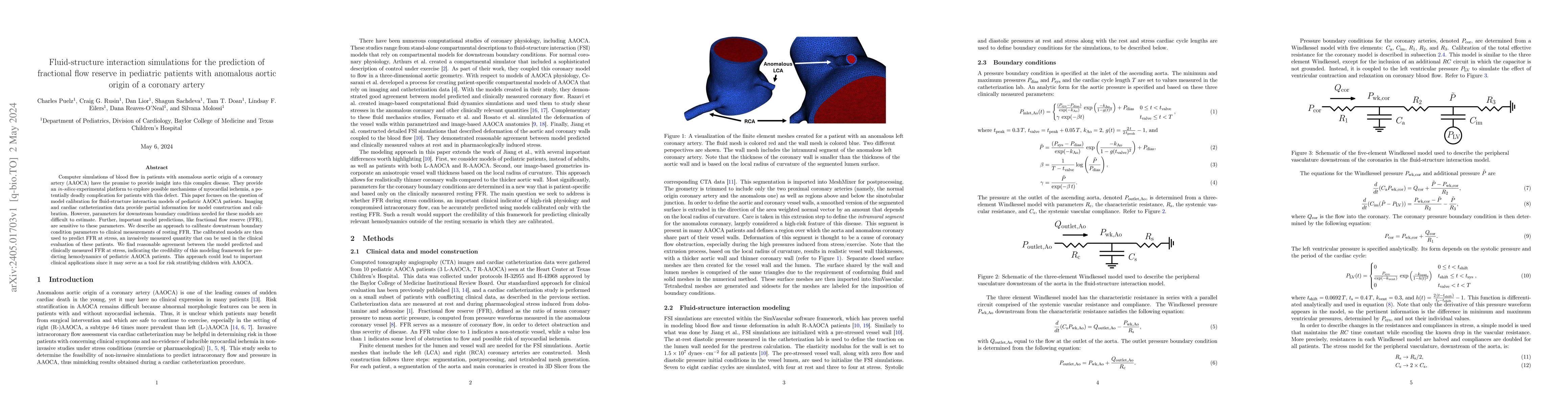 Thumbnail for Fluid-structure interaction simulations for the prediction of fractional
  flow reserve in pediatric patients with anomalous aortic origin of a coronary
  artery
