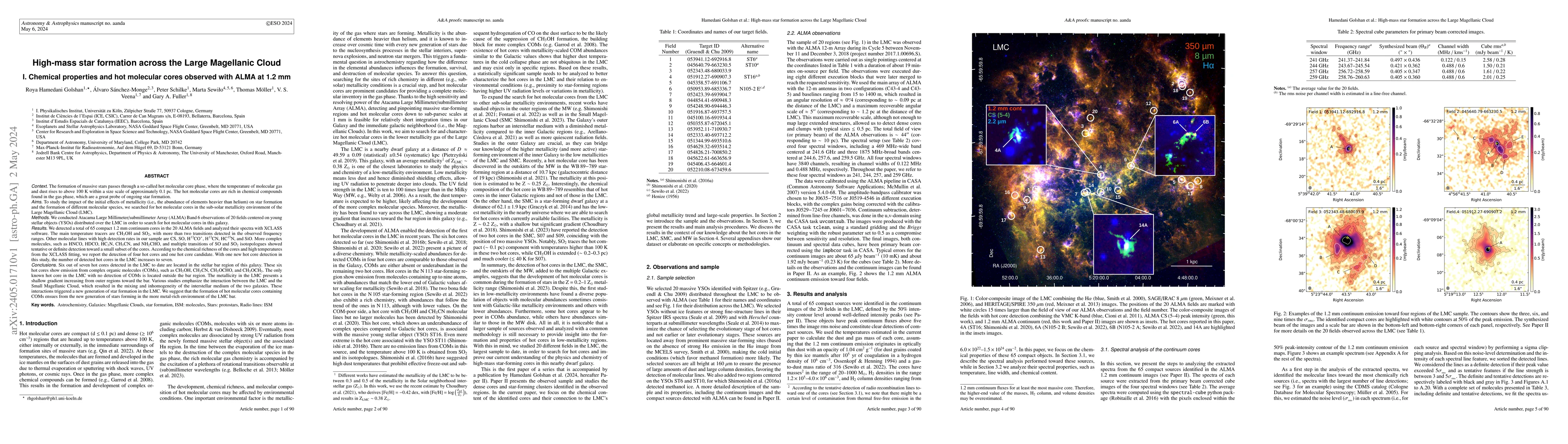 Thumbnail for High-mass star formation across the Large Magellanic Cloud I. Chemical
  properties and hot molecular cores observed with ALMA at 1.2 mm