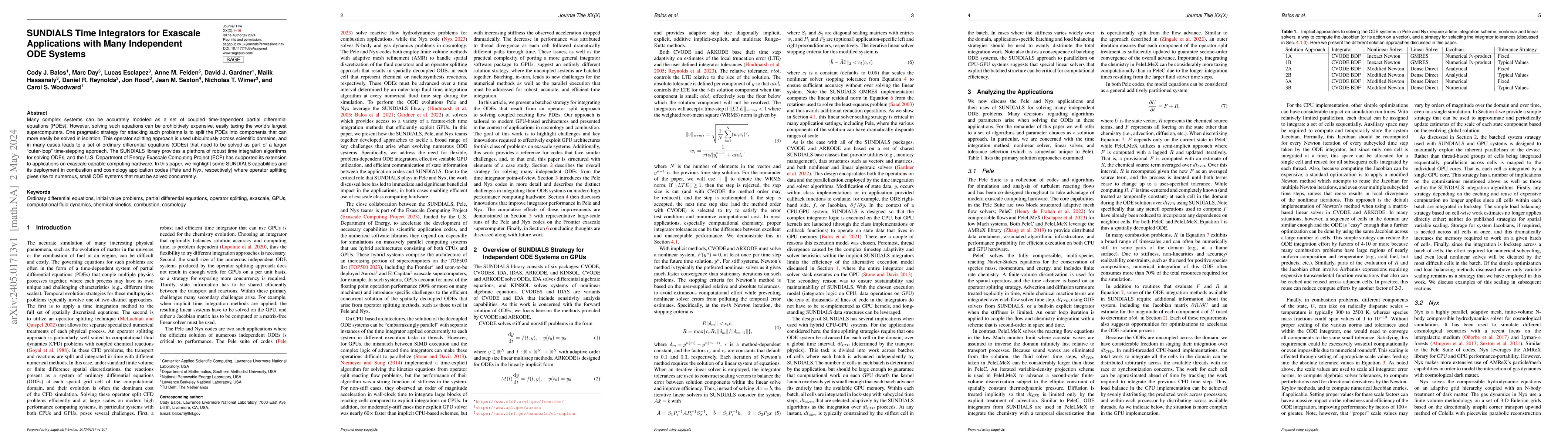 Thumbnail for SUNDIALS Time Integrators for Exascale Applications with Many
  Independent ODE Systems