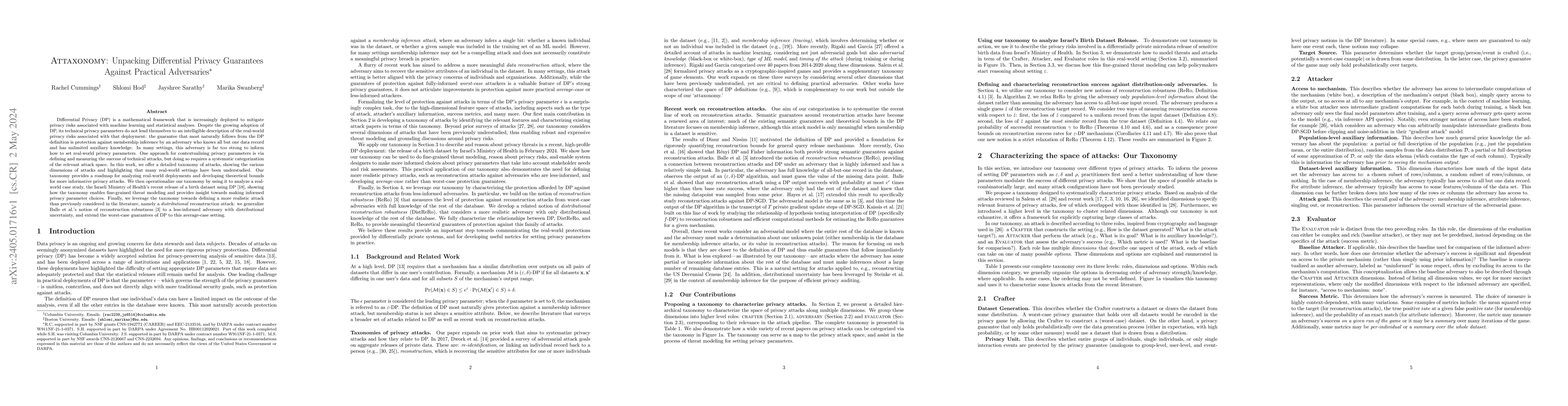 Thumbnail for ATTAXONOMY: Unpacking Differential Privacy Guarantees Against Practical
  Adversaries