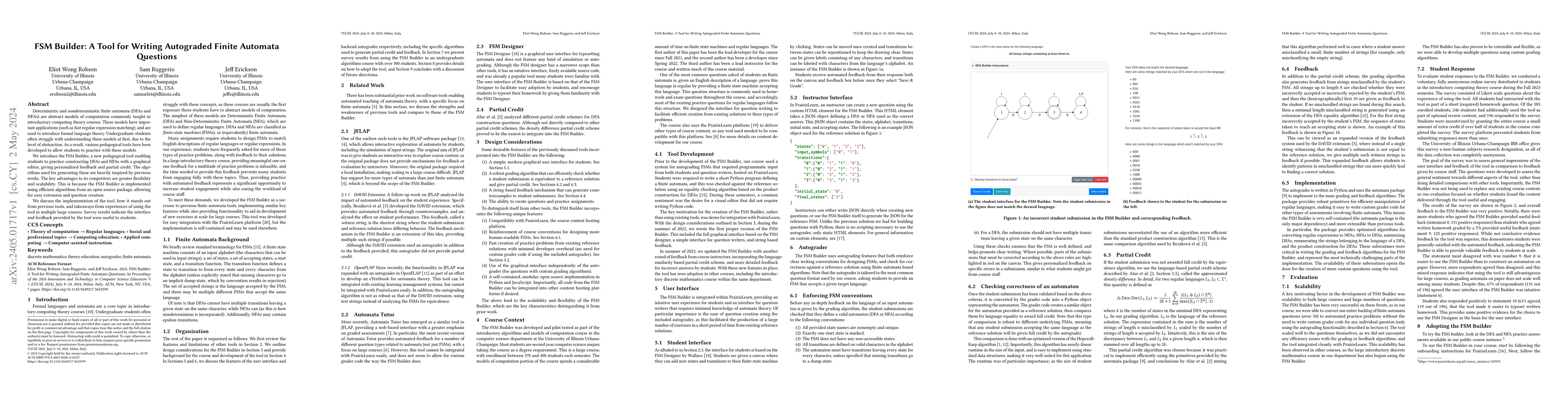 Thumbnail for FSM Builder: A Tool for Writing Autograded Finite Automata Questions