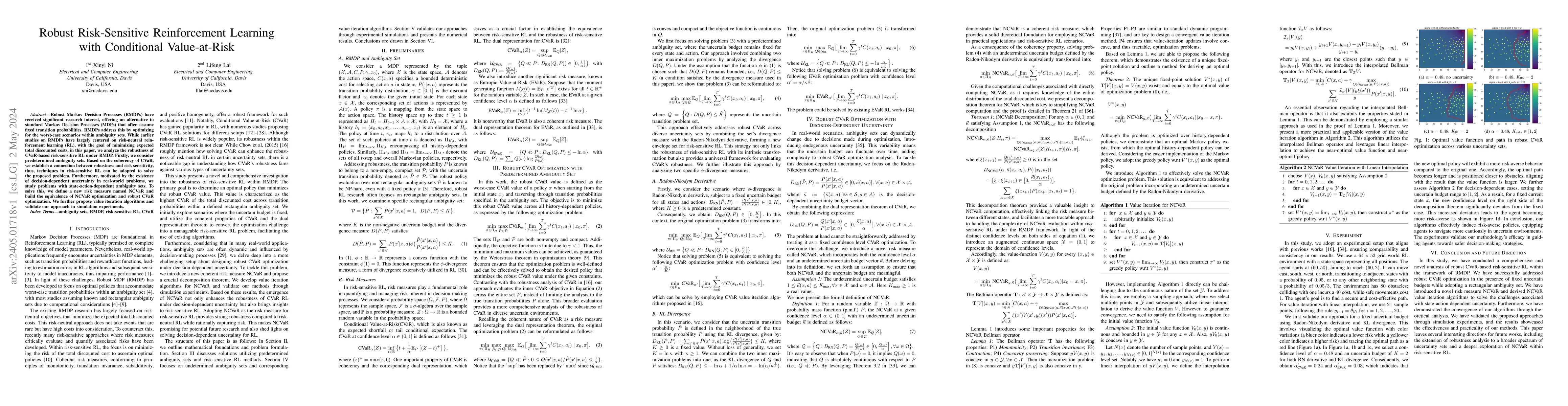 Thumbnail for Robust Risk-Sensitive Reinforcement Learning with Conditional
  Value-at-Risk