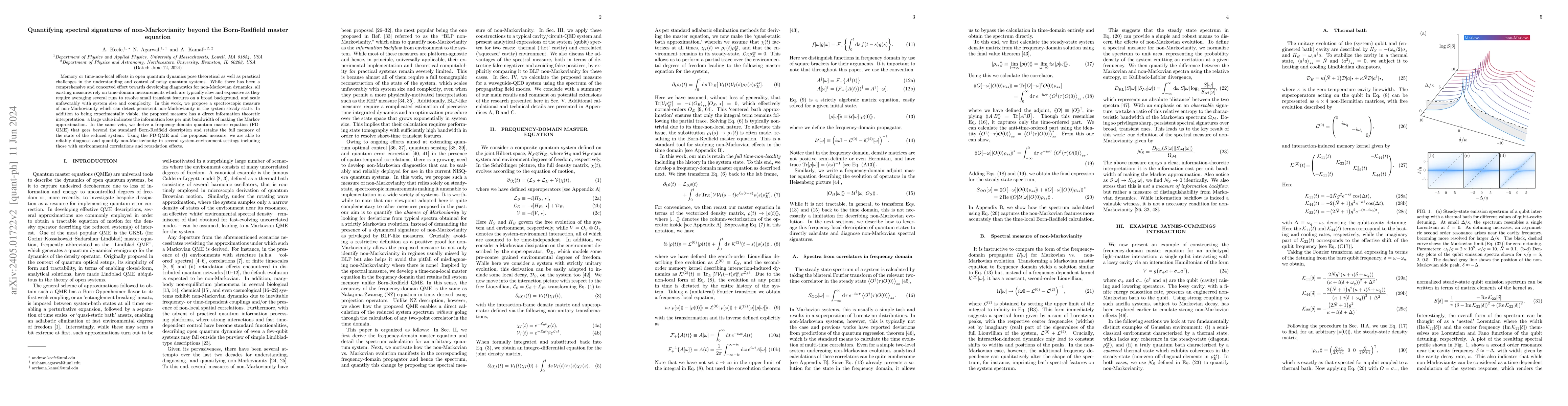 Thumbnail for Quantifying spectral signatures of non-Markovianity beyond the
  Born-Redfield master equation