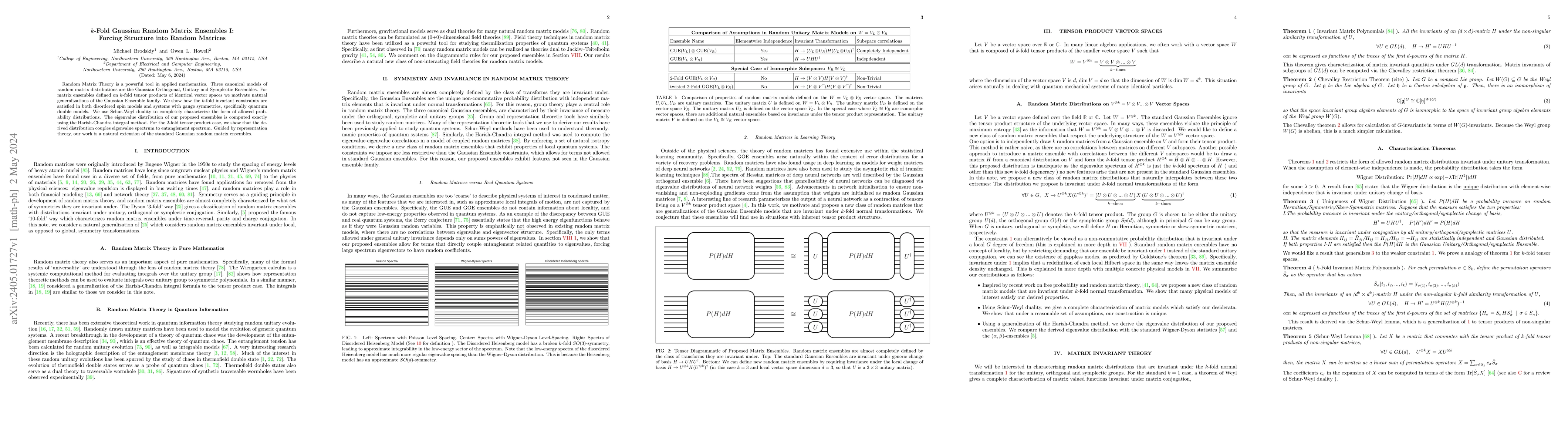 Thumbnail for k-Fold Gaussian Random Matrix Ensembles I: Forcing Structure into Random
  Matrices