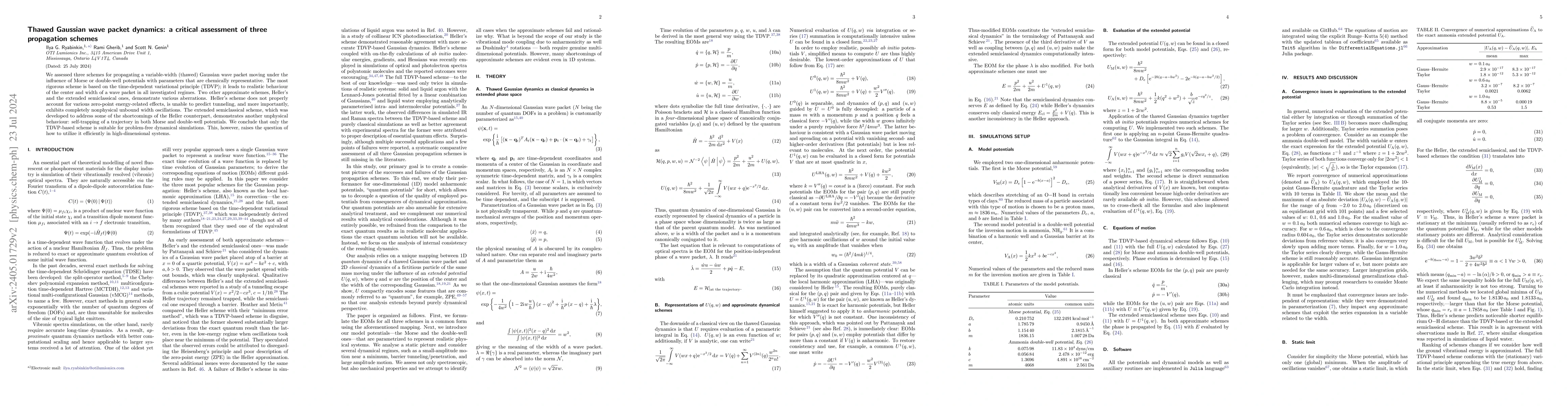 Thumbnail for Thawed Gaussian wave packet dynamics: a critical assessment of three
  propagation schemes