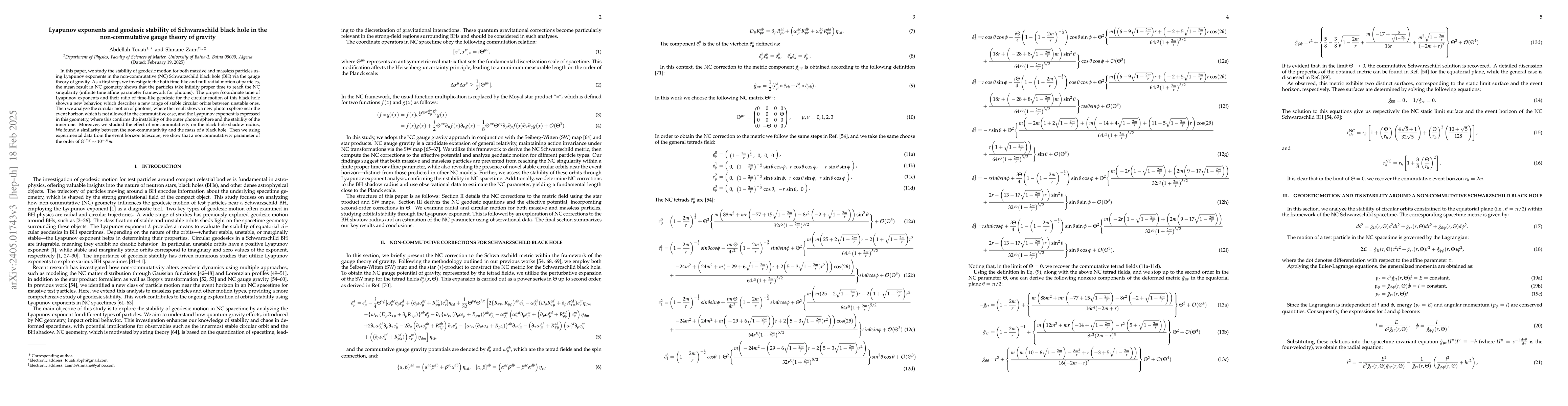 Thumbnail for Lyapunov exponents and geodesic stability of Schwarzschild black hole in
  the non-commutative gauge theory of gravity