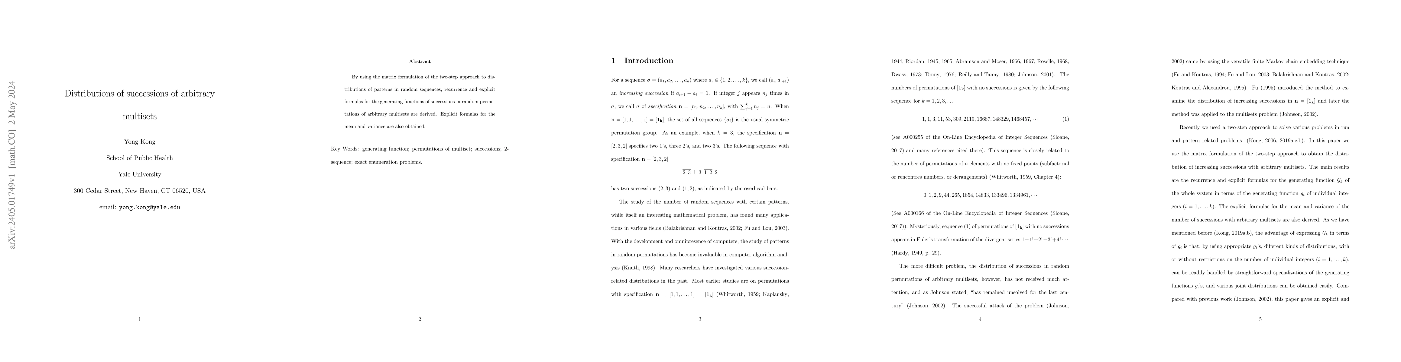 Thumbnail for Distributions of successions of arbitrary multisets