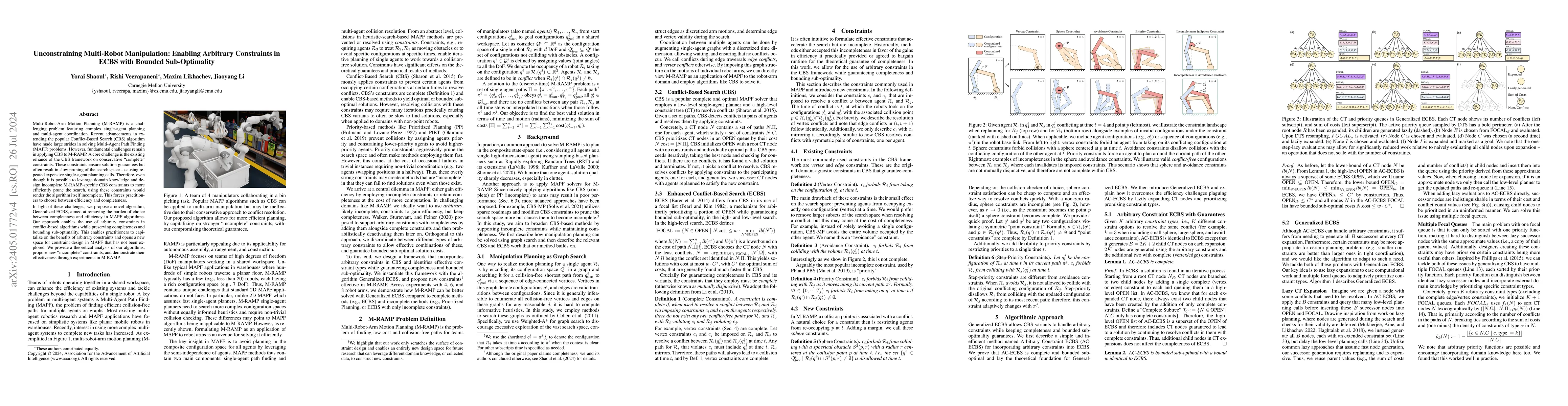 Thumbnail for Unconstraining Multi-Robot Manipulation: Enabling Arbitrary Constraints
  in ECBS with Bounded Sub-Optimality