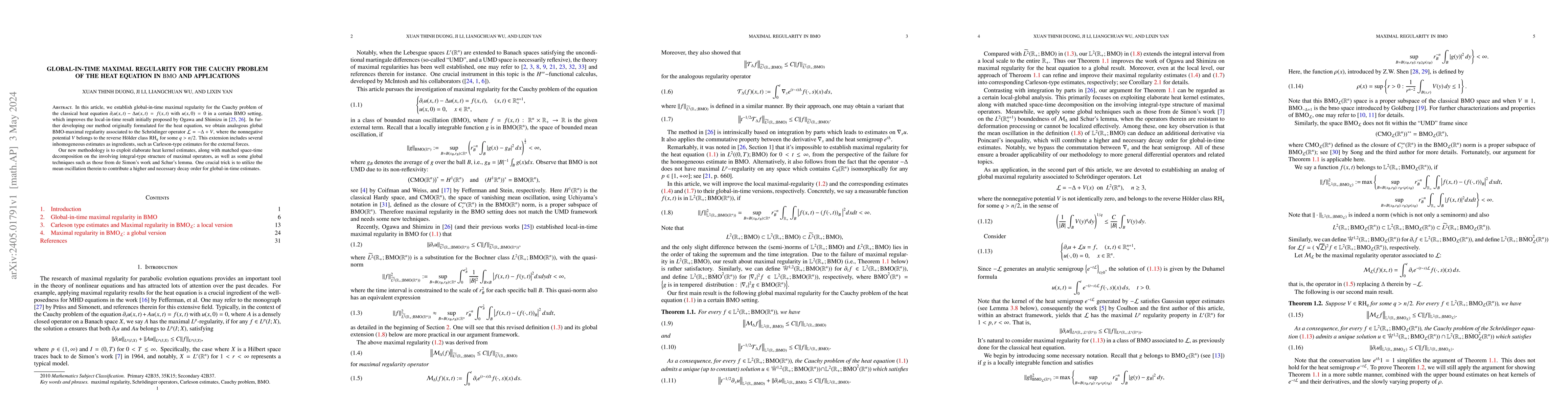 Thumbnail for Global-in-time maximal regularity for the Cauchy problem of the heat
  equation in BMO and applications