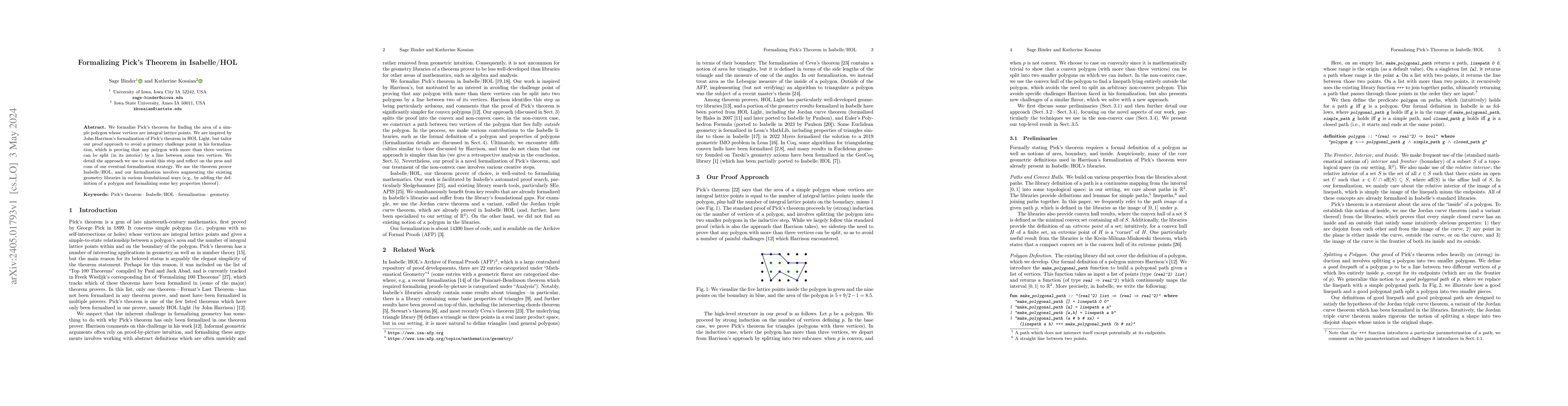 Thumbnail for Formalizing Pick's Theorem in Isabelle/HOL