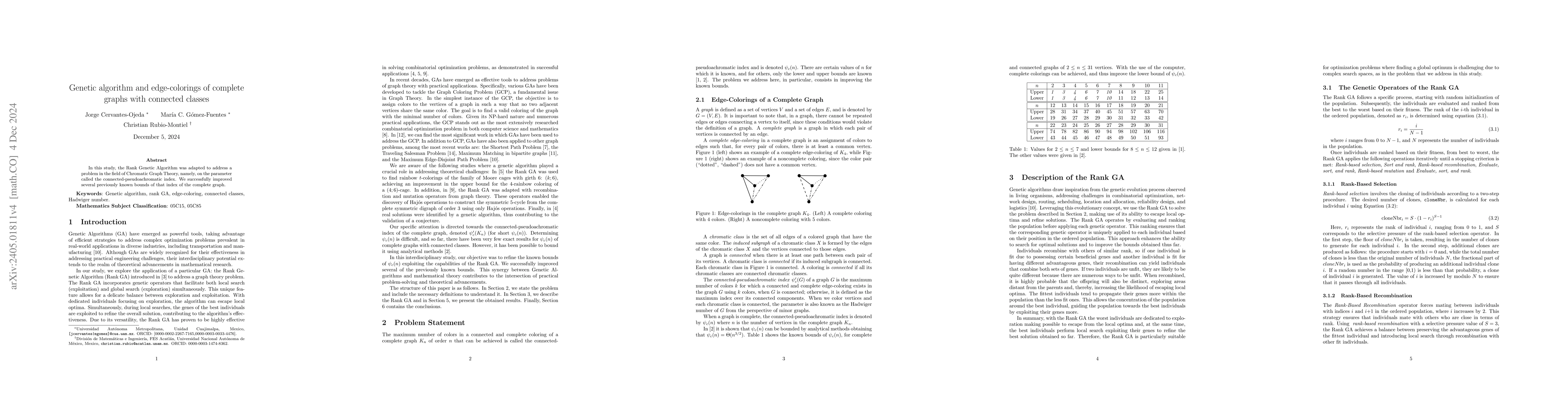 Thumbnail for Genetic algorithm and edge-colorings of complete graphs with connected
  classes